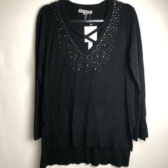 Liquid by Sioni Black Bling criss-cross sweater - Picture 1 of 5
